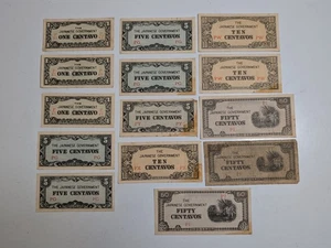 Large Lot of 14 Japanese Government Centavo(s) WWII Invasion Currency Banknotes - Picture 1 of 10