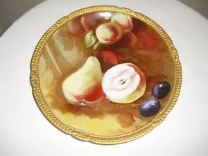 Antico caricatore/piastra Limoges LRL Francia FRUTTA pera/pesca/mela - firmato R. Rit - Foto 1 di 10