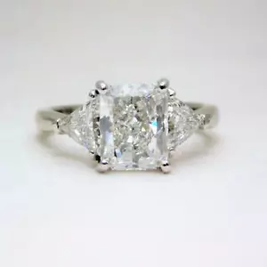GIA Certified Diamond Engagement 3 Stone Ring Cushion Cut 2 carat 14K White Gold - Picture 1 of 8