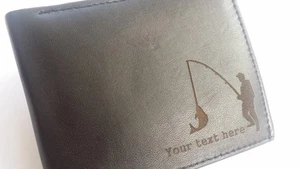 Personalised Fishing Wallet Leather (merchandise gift present pike carp fly) - Picture 1 of 3