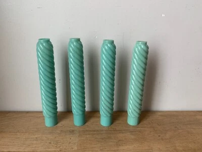 4 anciennes fausses bougies en opaline verte torsadée, lustrerie très ancienne - Photo 1/3