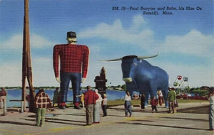 VINTAGE BEMIDJI MN LINEN POSTCARD PAUL BUNYAN STATUE ROADSIDE ATTRACTION 91222 R - Picture 1 of 2