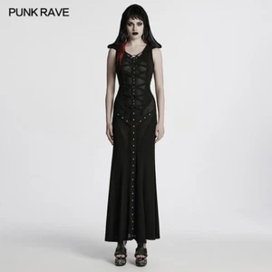 Punk Rave Women Black Sexy Gothic Punk Hooded Sleeveless Long Fishtail Dress - Bild 1 von 19