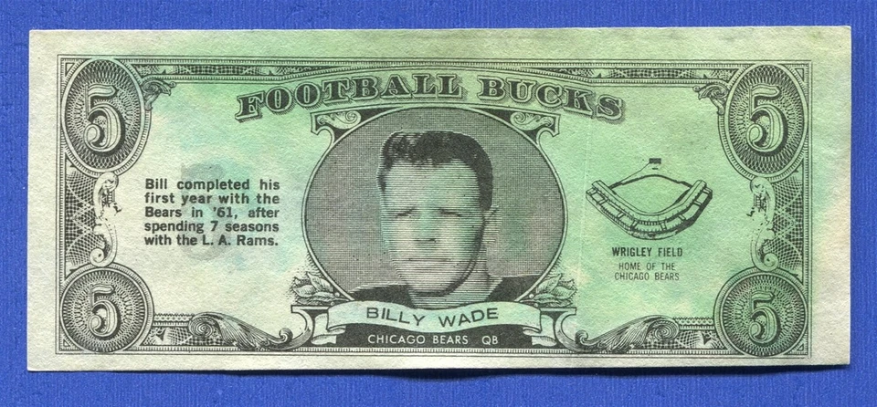 1962 Topps Buck #42 BILLY WADE Chicago Bears - water damage - Image 1 of 1