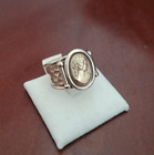 Vintage Estate 14K Gold Cameo Face & Sterling Silver Hammer Bar Lipped Ring 6.5