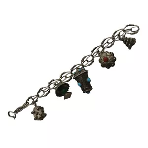 RARO Bracciale Donna Vintage Entrusco 5 Charm Argento 800 Gemma Antica Zingara - Foto 1 di 13