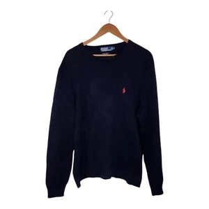 Vintage Polo Ralph Lauren Navy Blue Red Pony L/S Sweater Mens Size XL Hong Kong - Picture 1 of 14