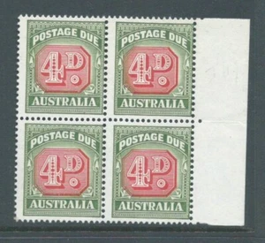 AUSTRALIA 1958 SGD135 4d Postage Due Die I - block of 4 unmounted mint. Cat £40 - Picture 1 of 2