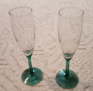 JUEGO LIBBEY DE DOS COPAS DE CHAMPÁN DE TALLO VERDE - Imagen 1 de 3