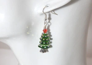 GREEN CHRISTMAS TREE EARRINGS, EMBELLISHED RHINESTONES ORNAMENTS-SIZE: MEDIUM - Picture 1 of 8