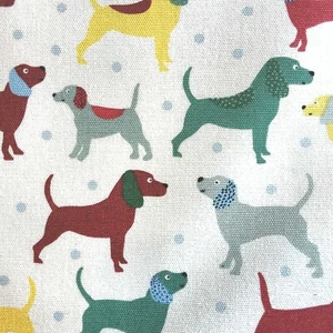 Dogs Print on Cotton Drill Fabric Curtain weight ideal for upholstery and bags - Picture 1 of 7