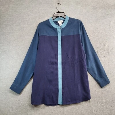 Soft Surroundings Women Top Large Blue Colorblock Silk Button Front Tunic - Image 1 of 4