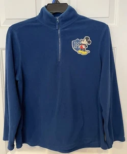 Disney World Sweater Men Small Blue Fleece Mickey Logo 1/4 Zip Long Sleeve - Picture 1 of 5