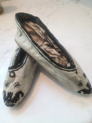 Vintage Chinese Silk Lotus Shoes Bound Foot  Embroidered With Bats, Spiders - Image 1 of 4