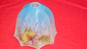 PANTALLA LÁMPARA GAS VIDRIO FLORAL AZUL GRABADO HEXÁGONO EDUARDIANO - Imagen 1 de 15