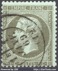FRANCE EMPIRE 5c VERT OLIVEN° 19 AVEC OBLITERATION DU 01/01/1869 A VOIR - Picture 1 of 2