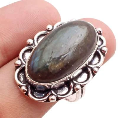 Pietra Labradorite Placcato Argento Handmade Gioielli Regalo Anello Misura US - Immagine 1 di 3
