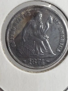 1874 P With Arrows Seated Liberty Silver Dime Appears XF Grade Yourself - Picture 1 of 12