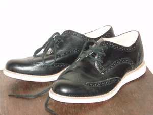 COLE HAAN Women's Size 6.5B LUNARGRAND Wingtip Oxford BLACK LEATHER - Picture 1 of 5