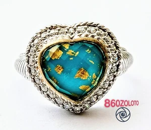 NEW RIPKA HEART SHAPED 925 SILVER w/ TURQUOISE DOUBLET & GOLD FLAKES RING. NWOT - Picture 1 of 7