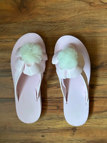 Infradito UGG DONNA ragazza rosa conchiglia papavero taglia 4 1092718K POM PELLE DI PECORA