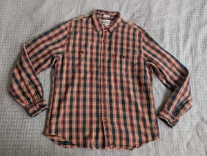 J Crew Shirt Men Large Orange Blue Mid Weight Flannel Button Up Long Sleeve - Picture 1 of 12