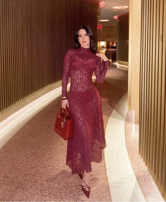 ZARA NWT WOMAN SS25 LACE MIDI DRESS BURGUNDY | 4813/318 - Image 1 of 4