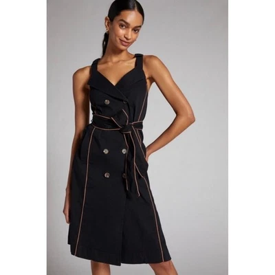 Anthropologie Utility Dress | Black  Belted Trench Midi Size 8 Minimalist Style - Image 1 of 4