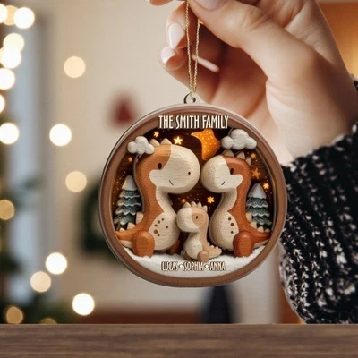 Personalizado Dinosaurio Familia Navidad Adorno Dino Padres Regalo Acrílico Foto 1 de 4