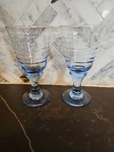 2 Vtg Libbey Sirrus Light Blue Ribbed 7" Tall 10oz Wine water Glasses, Nice - Picture 1 of 18