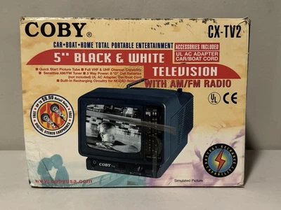 Coby CX-TV2 Portable Black White Mini 5" Vintage TV - AM/FM Radio Works - Image 1 of 4
