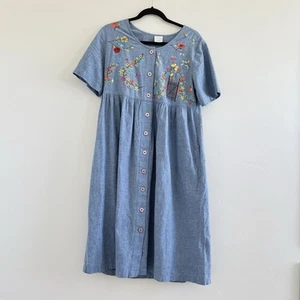 Bechamel Kleid Damen S Blau Denim Blumen Bestickt Western Country Cowgirl. - Bild 1 von 12