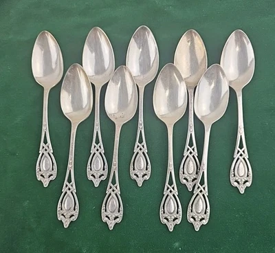 9 Antique Monticello by Lunt Sterling Silver Teaspoons 6"  Lt Monogram 176g - Image 1 of 4