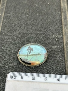 Alte Vintage Brosche Anstecknadel Silber gemarkt blau Schmetterlingsflügel Urlaubsszene 67 - Bild 1 von 2