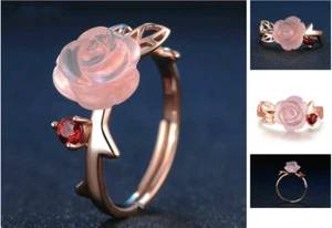 Anillo de plata esterlina 925 puro y único cuarzo rosa rosa - Imagen 1 de 24