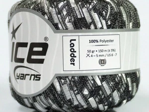 White on Black Ladder ICE Trellis Ribbon Yarn 43042 - 50 Gram 164 Yards - Picture 1 of 3