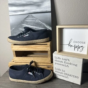 SUPERGA Navy Blue Canvas LaceUp Comfort Espadrille Sneakers Size 8/39 PreOwned - Picture 1 of 19