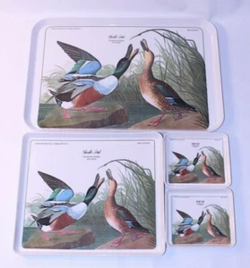 VTG Nature Drawing J.J. Audubon Shoveller Duck Plate Tray Lot Bundle Set Italy - Picture 1 of 12
