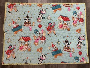Vtg 50s Handmade Circus Fair Baby Quilt 40” x 30" Clown Dogs Bunnies Bears AS IS - Picture 1 of 5