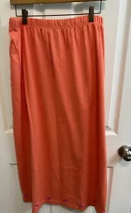 Quacker Factory L Orange Long Skirt Pink Butterfly At Hem 100% Cotton Preowned - Picture 1 of 11