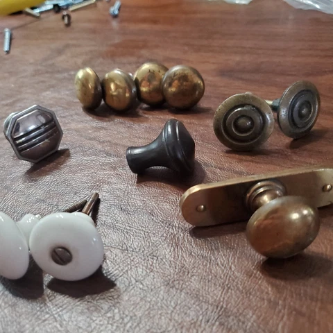 KNOBS 11 ASSORTED CERAMIC VINTAGE Reclaimed Furniture Pull Handles Antique Metal Cover