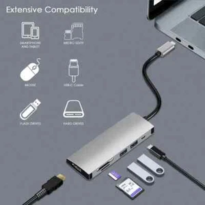 MiCAR USB TYPE C HUB 3.0 2.0 4K HDMI FEMALE PORT MICRO SD CARD READER 7IN1 RG45 - Picture 1 of 8
