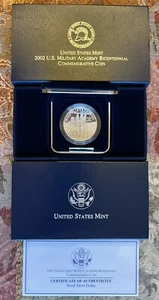 2002 W US Military Academy Bicentennial Proof 90% Silver Dollar Coin, With COA - Picture 1 of 6