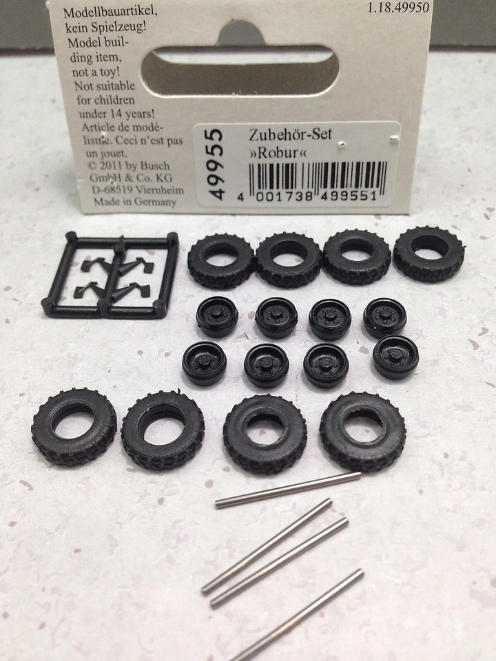 HO 1:87 Busch # 49955  Robur Truck Tire Set All Terrain ( 8 pcs.)11.5mm Diameter - Image 1 of 1