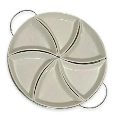 Ceramic Swirl Appetizer Tray Party Serveware Metal Charcuterie Tapas - Image 1 of 4