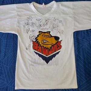 Maglia Hockey Vintage Mississippi Sea Wolves Seawolves Team Firmata 2003 Playoffs - Foto 1 di 8