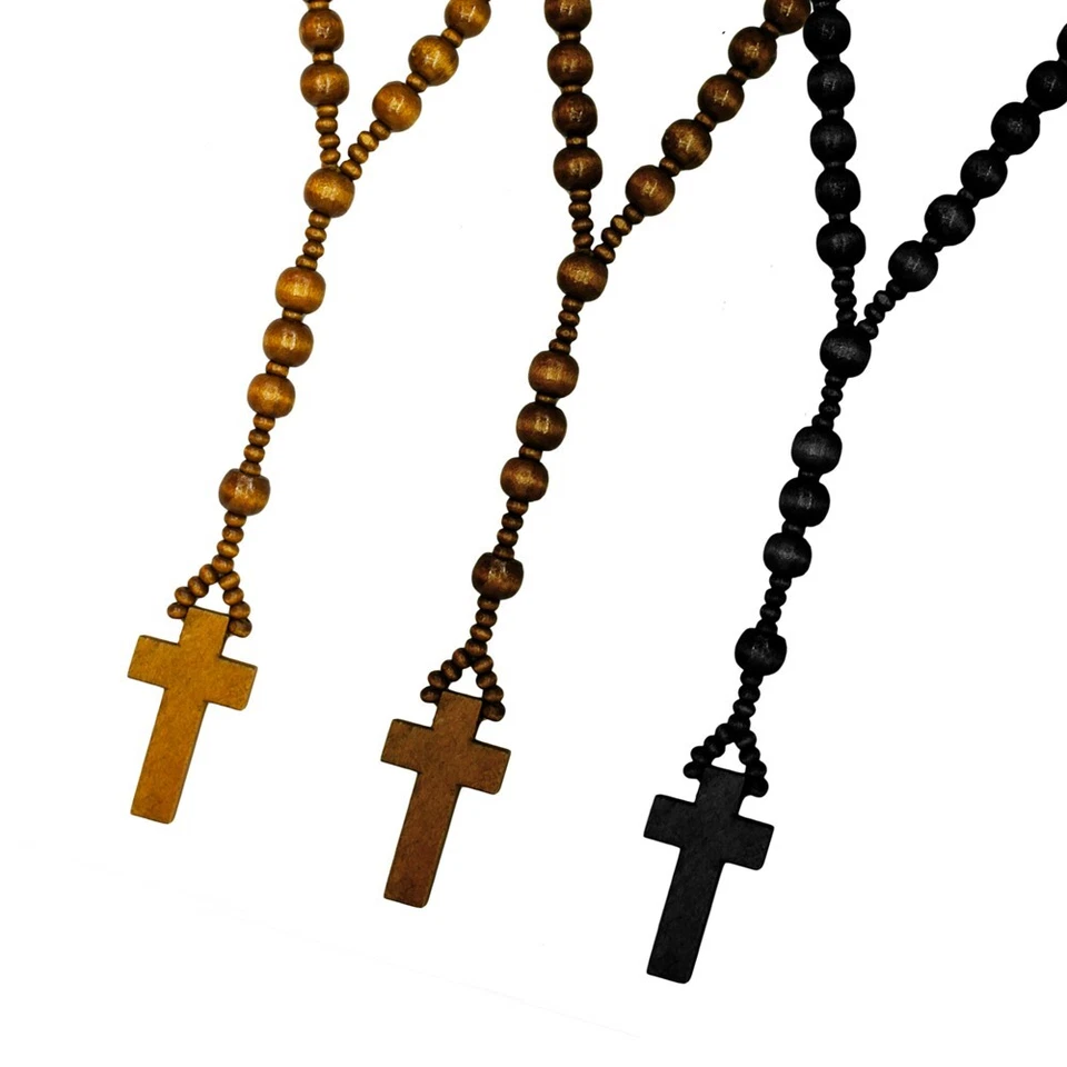 Rosenkranz aus Holz in braun dunkelbraun oder schwarz Holzperlen Kette Kreuz - Bild 1 von 1