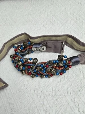 Handmade Carolyn Tanner Designs Beaded Braided Belt With Ribbon Tie Closure 3 Ft - Image 1 of 3
