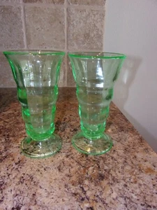 2 Paden City Green Depression Glass Tall Soda Fountain Glasses - Picture 1 of 3