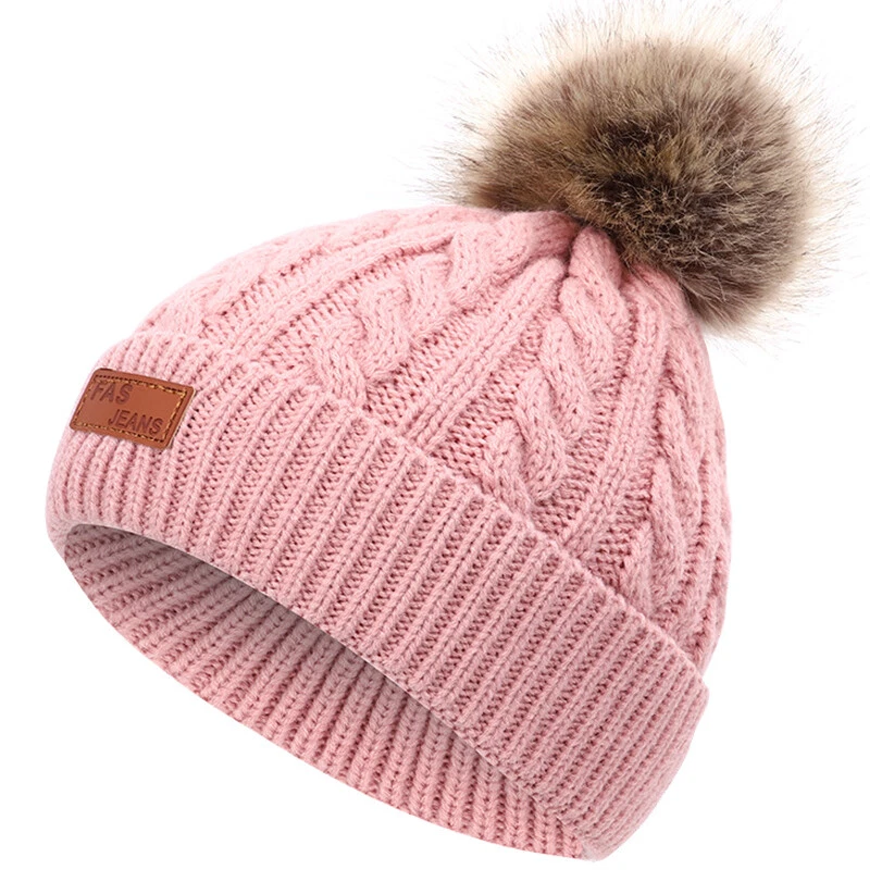 Bebé Niño Invierno Cálido Tejido Piel Pom Bobble Sombrero Gorro Gorra Para Niño Niña Niño. Foto 1 de 4